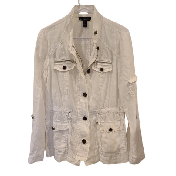 INC International Concepts 100% Linen White Safari Field Utility Jacket M - Picture 1 of 9